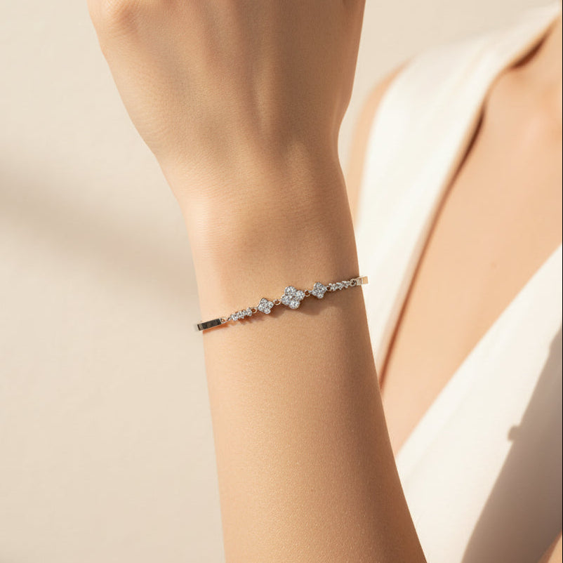 Flower Design 925 Silver Kada Bracelet