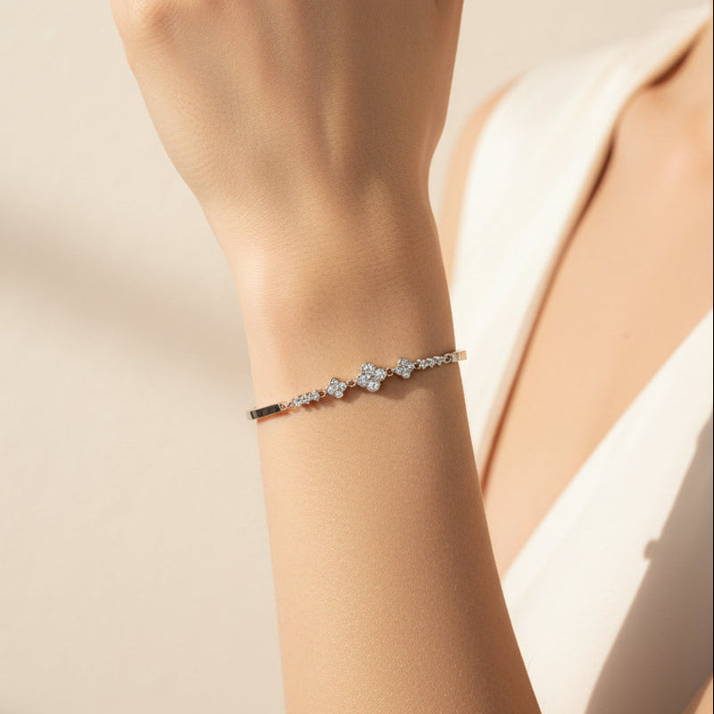 Flower Design 925 Silver Kada Bracelet