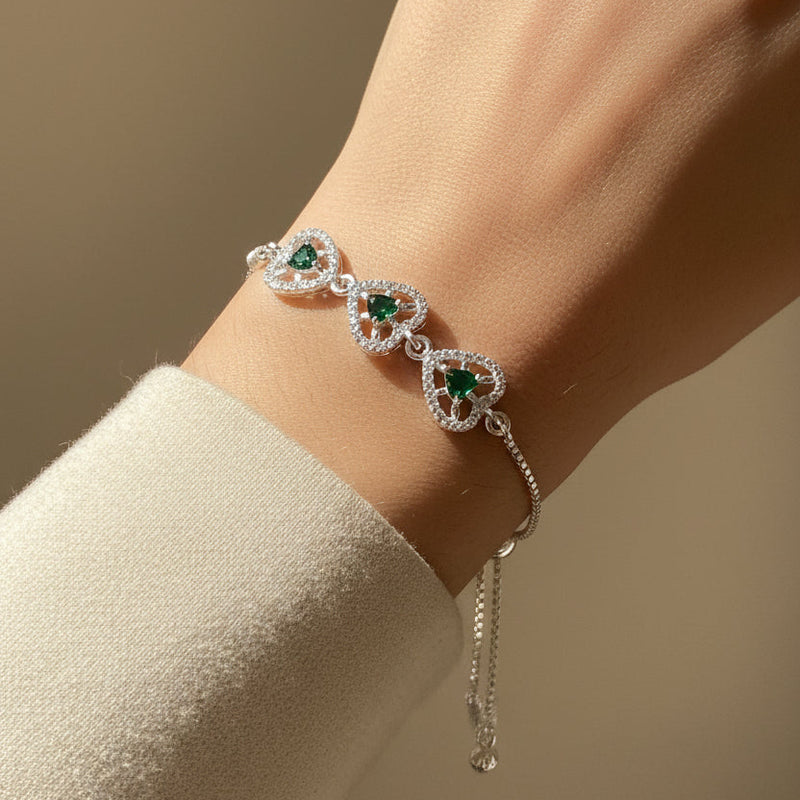 Trio Green Heart Bracelet (Adjustable)