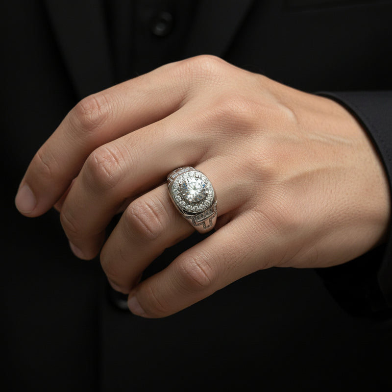 Solitaire 925 Silver Mens Ring