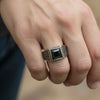 Onyx Edge Mens Silver Ring