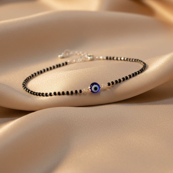 Blue Evil Eye 925 Silver Bracelet ( Adjustable )