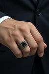 Onyx Edge Mens Silver Ring