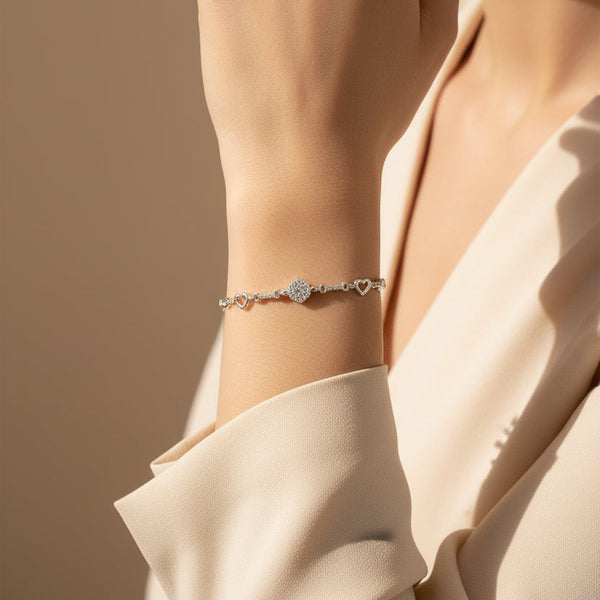 Heart  925 Silver Link Bracelet (Adjustable)