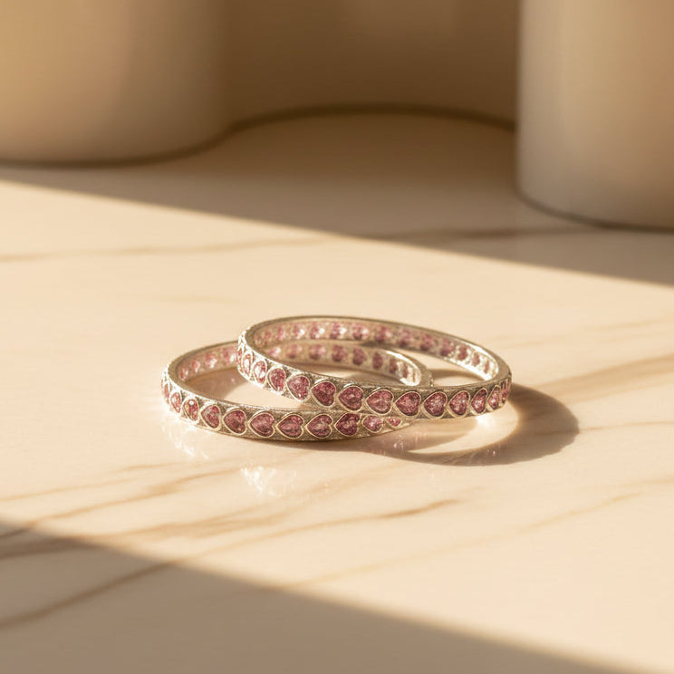 Pink Heart Stone Design Bangle,  Size(2/6)