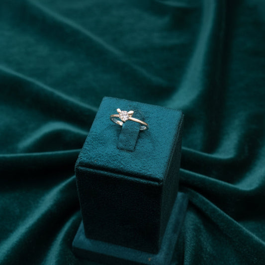 Petal Grace Silver Ring, With White Diamond