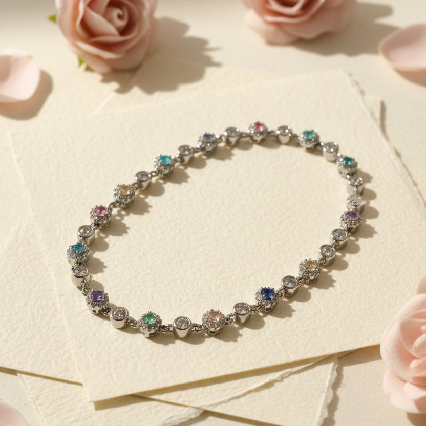 Multicolor Gemstone 925 Silver Bracelet (Adjustable)