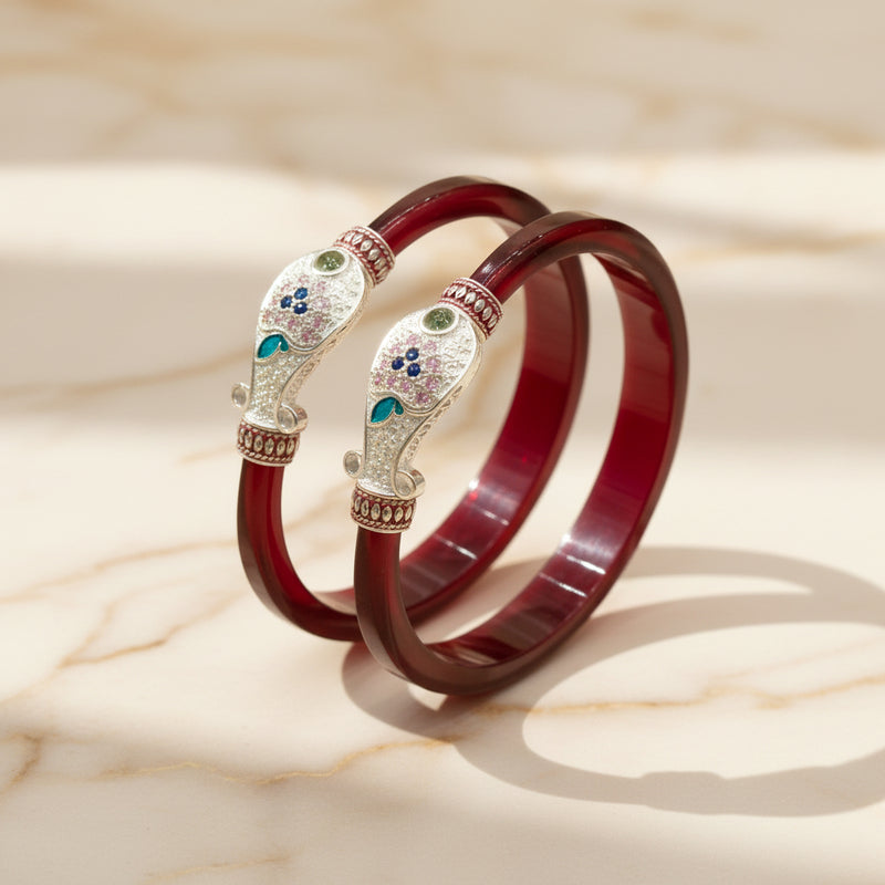 Fish Design Silver Red Kada Bangle,   Size ( 2/6 )