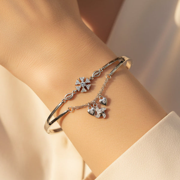 Heart Charms 925 Silver Kada Bracelet