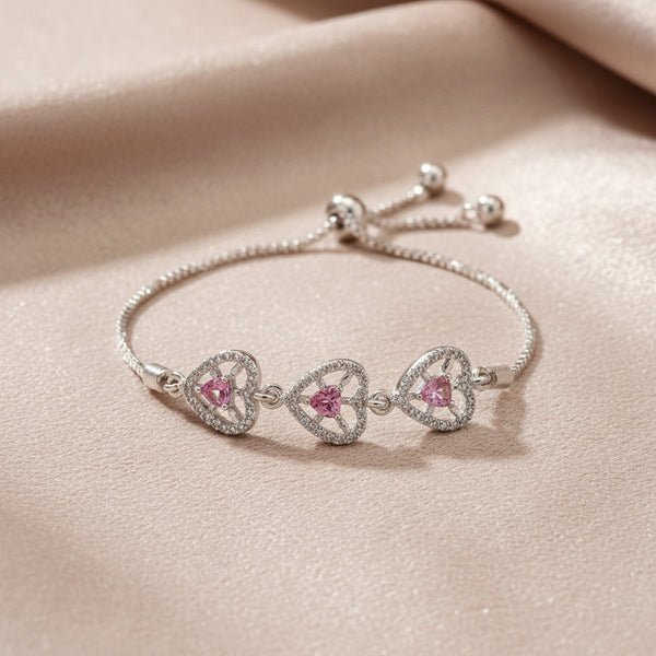 Pink Heart Trinity Bracelet  ( Adjustable )