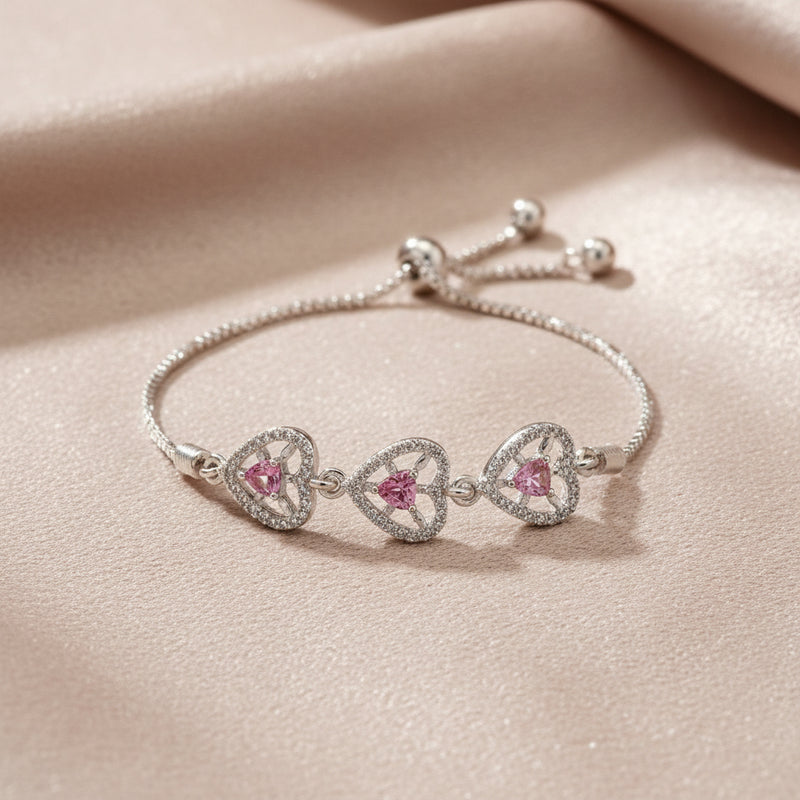 Pink Heart Trinity Bracelet  ( Adjustable )