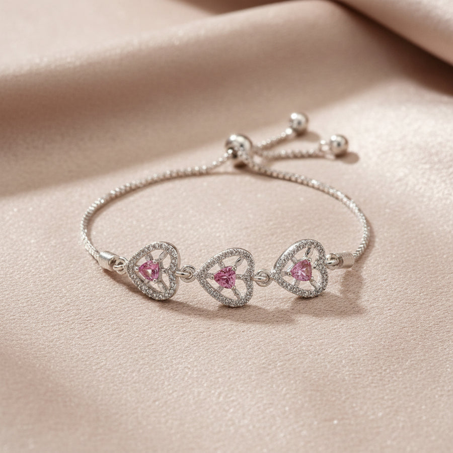 Pink Heart Trinity Bracelet  ( Adjustable )