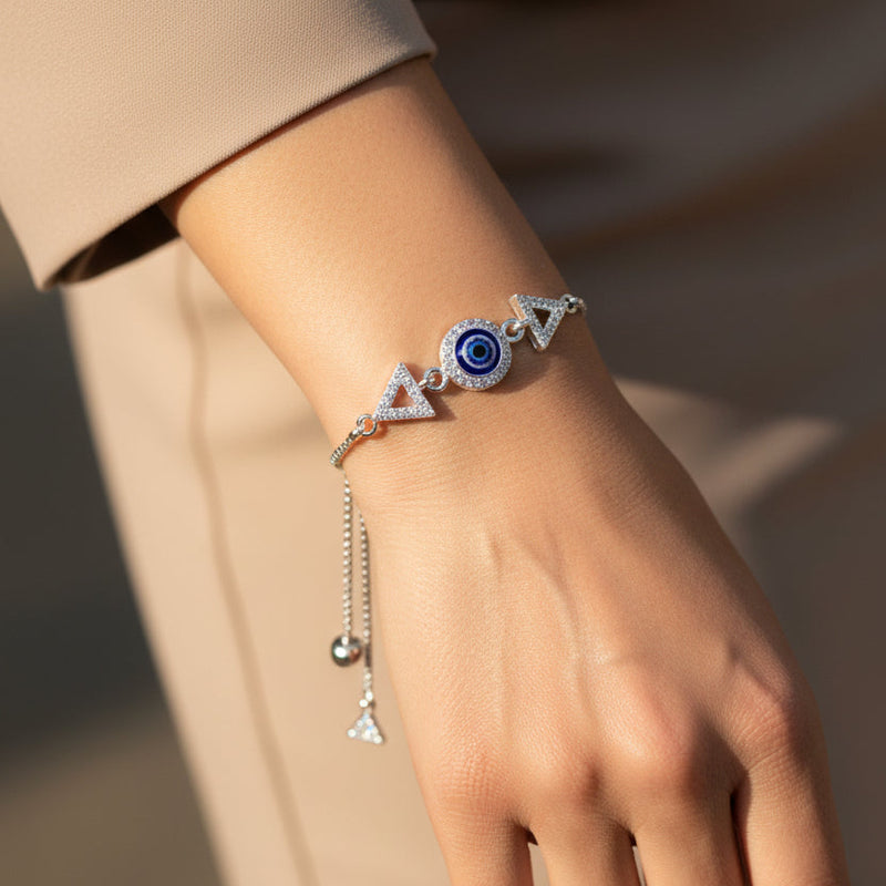 Blue Evil Eye Triangle Bracelet ( Adjustable )