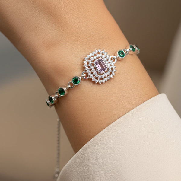 Purple Stone Green Bead Bracelet ( Adjustable )