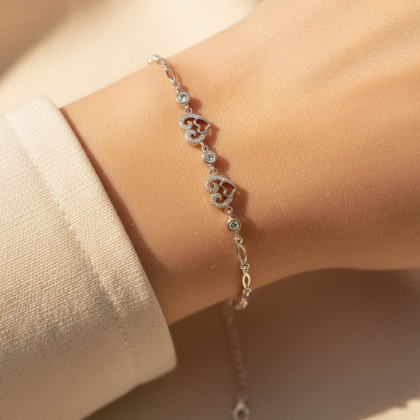 925 Silver Heart Bracelet (Adjustable)