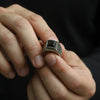 Onyx Edge Mens Silver Ring