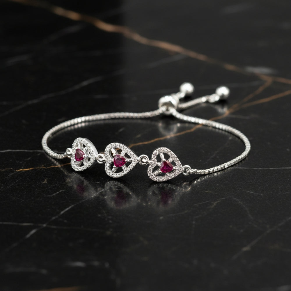 Trinity Red Heart Bracelet  ( Adjustable )