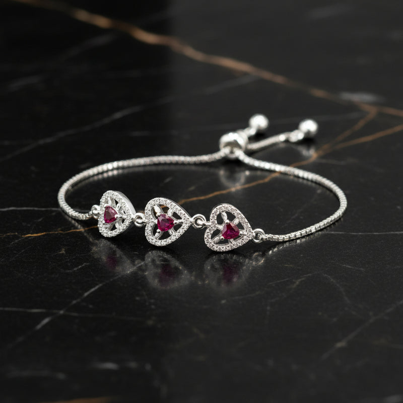 Trinity Red Heart Bracelet  ( Adjustable )