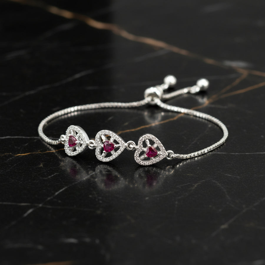 Trinity Red Heart Bracelet  ( Adjustable )