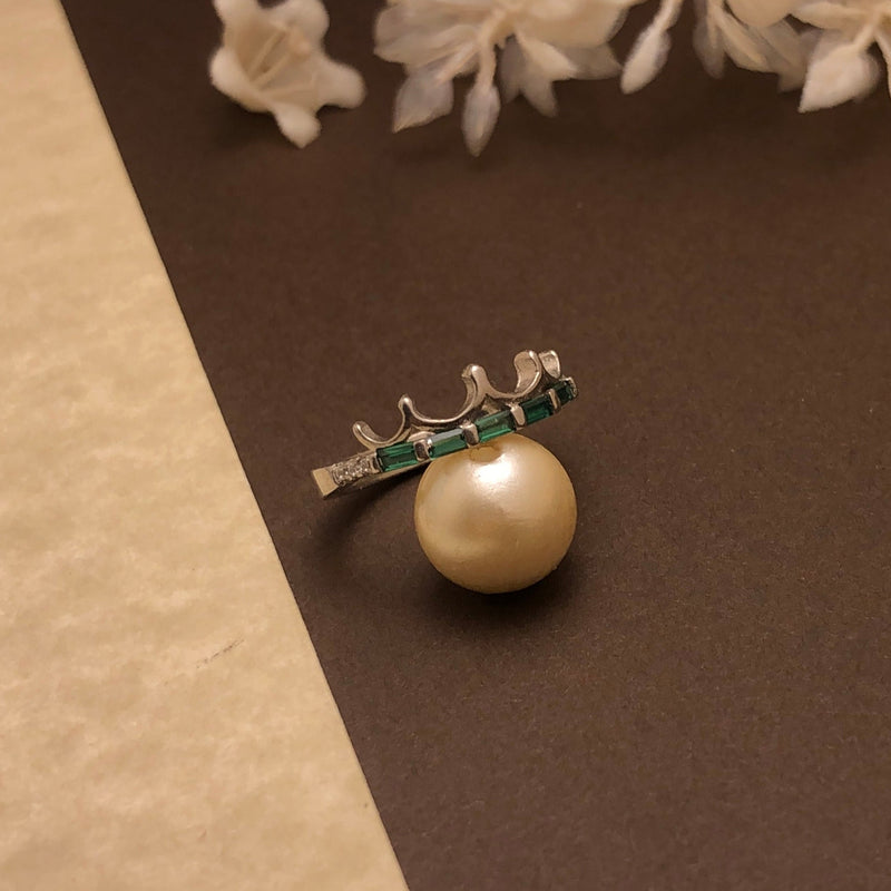 💚 The Imperial Crown Silver Ring with Green Emerald Row 🌟👑