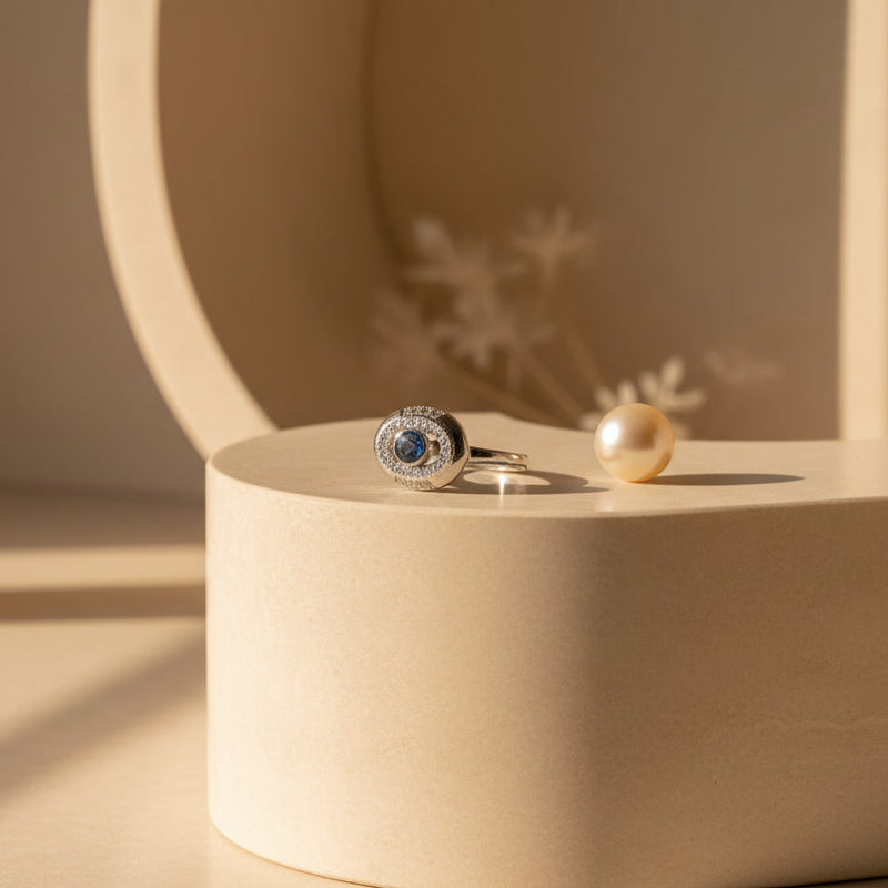 💖 Antique Ocean Drop Silver Ring with Textured Frame 🌟✨