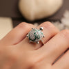 🔱 The Divine Om Tortoise Silver Ring with Green Enamel Outline