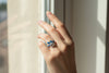 💍 The Royal Blue Enamel Fan Shape Silver Ring