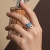 💍 The Royal Blue Enamel Fan Shape Silver Ring