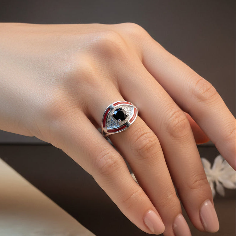 ✨ Mystic Evil Eye Protection Ring with Shiny Crystals 🖤💖