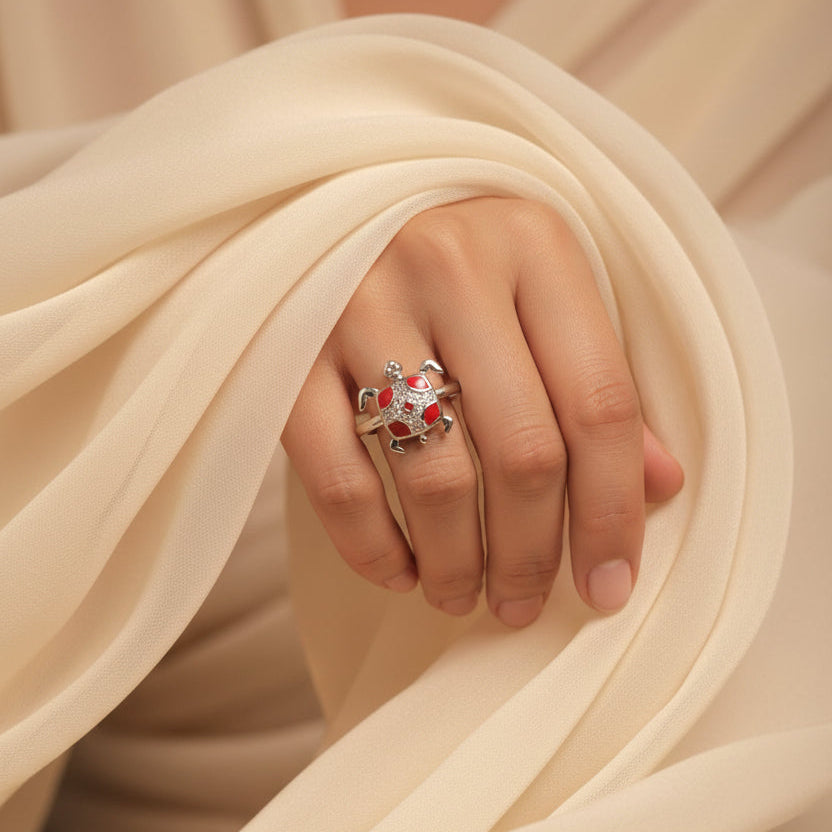 🐢 The Crimson Feng Shui Tortoise Silver Ring