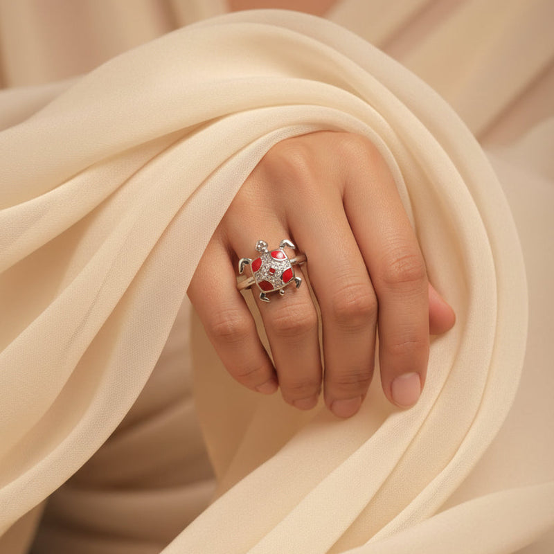 🐢 The Crimson Feng Shui Tortoise Silver Ring