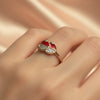 ✨ Elegant Red and Crystal Double Ball Silver Ring