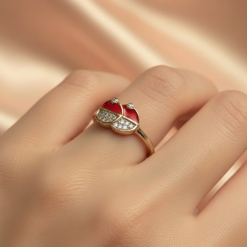 ✨ Elegant Red and Crystal Double Ball Silver Ring