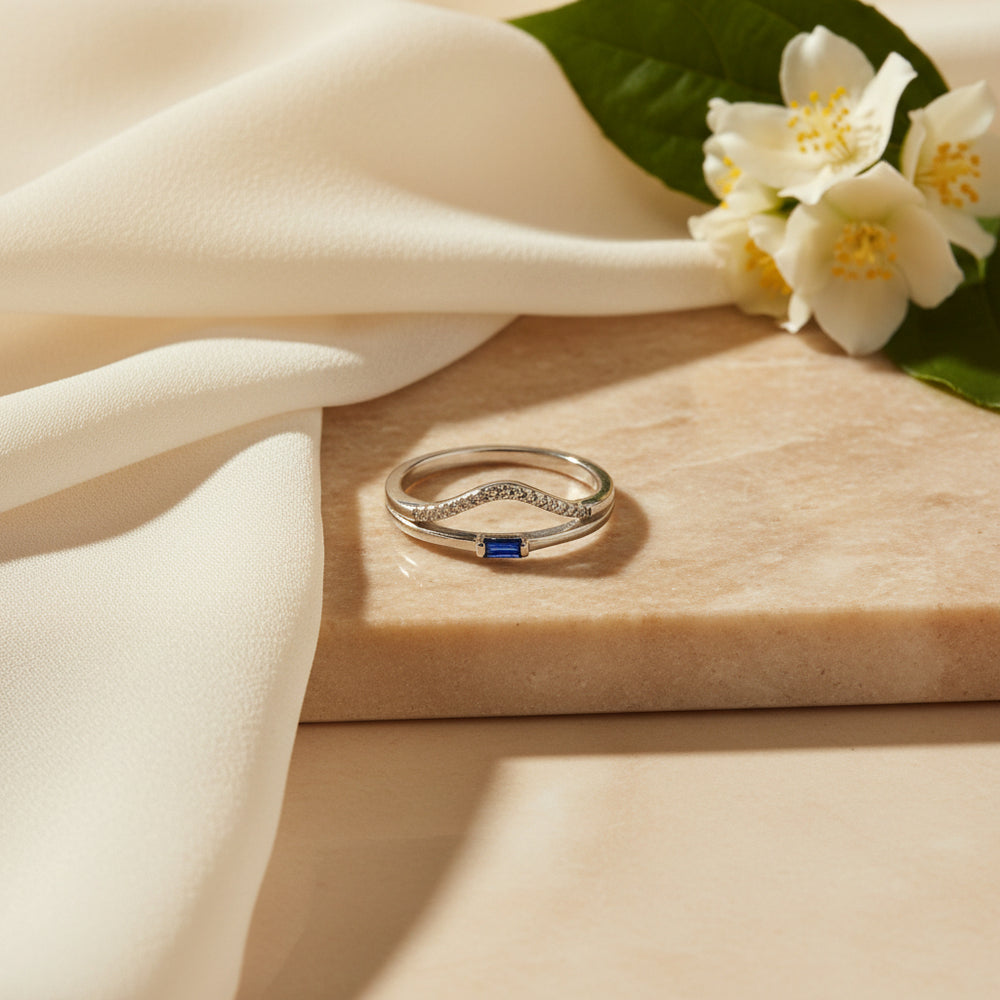 💍 Double Layer Silver Ring with Blue Stone
