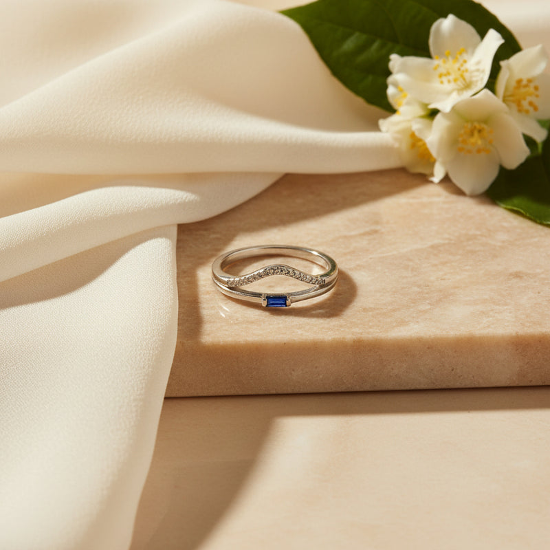 💍 Double Layer Silver Ring with Blue Stone