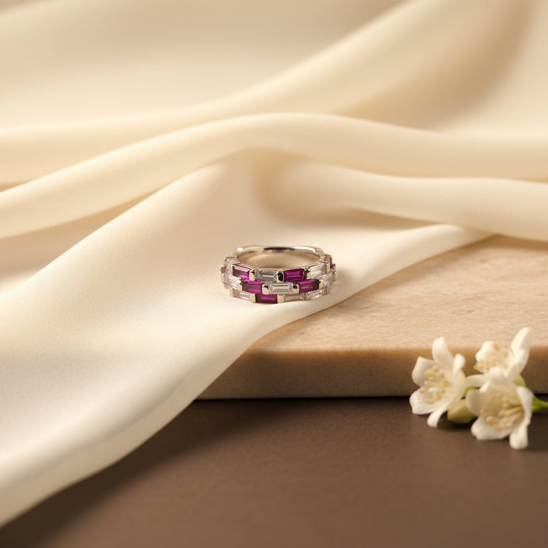 🌸 The Pink Delight Silver Ring with Row Design ✨💍